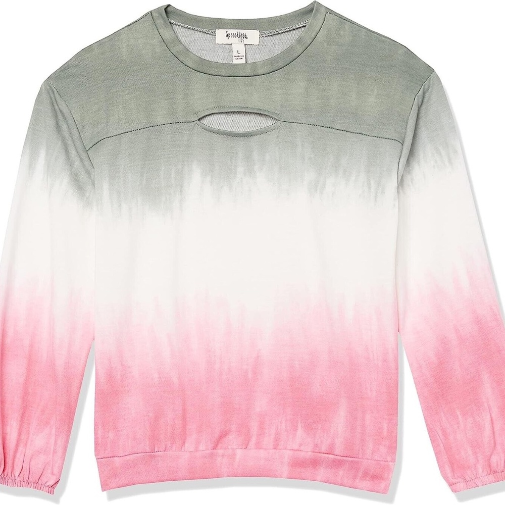 Speechless Girls' Crew Neck Tie Dye Lightweight Sweatshirt Top, Olive Berry, XL